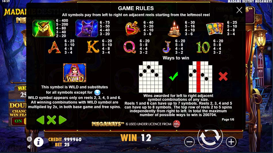 Madame Destiny game rules Megaways slots